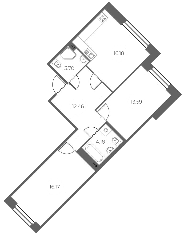 2-комнатная квартира 66.28 м², 2/20 эт., ЖК «Огни Залива»
